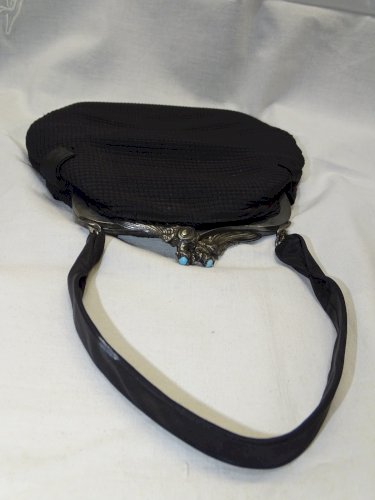-SAC BOURSE MINAUDIERE SUVIANE PARIS 1900 FERMOIR Argenté PIERRES BLEUES    D