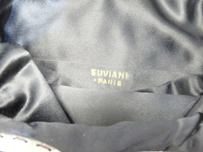 -SAC BOURSE MINAUDIERE SUVIANE PARIS 1900 FERMOIR Argenté PIERRES BLEUES    D