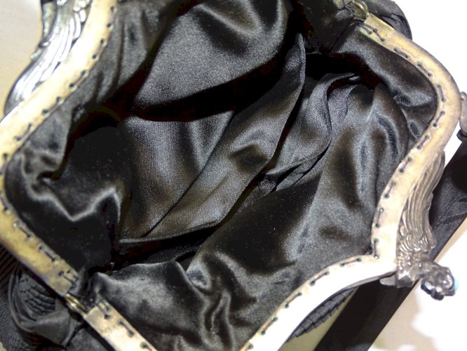-SAC BOURSE MINAUDIERE SUVIANE PARIS 1900 FERMOIR Argenté PIERRES BLEUES    D