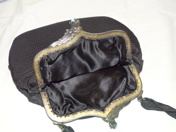 -SAC BOURSE MINAUDIERE SUVIANE PARIS 1900 FERMOIR Argenté PIERRES BLEUES    D