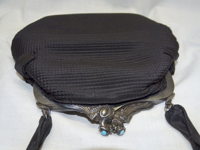 -SAC BOURSE MINAUDIERE SUVIANE PARIS 1900 FERMOIR Argenté PIERRES BLEUES    D