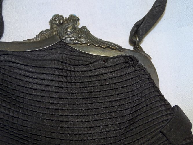 -SAC BOURSE MINAUDIERE SUVIANE PARIS 1900 FERMOIR Argenté PIERRES BLEUES    D