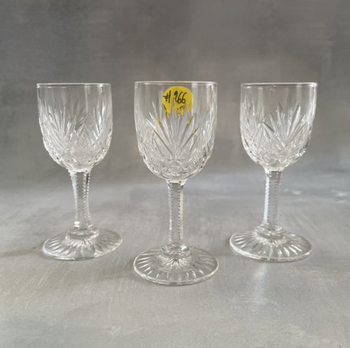SAINT LOUIS 3 verres à liqueur cristal FLORENCE jambe taillée pied étoilée ~8cm