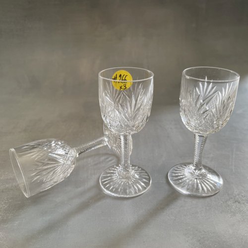 SAINT LOUIS 3 verres à liqueur cristal FLORENCE jambe taillée pied étoilée ~8cm