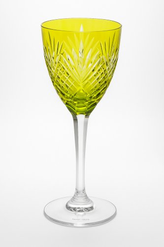 Saint Louis Chantilly verre Roemer cristal jaune taillé signé 23 cm Cristallerie