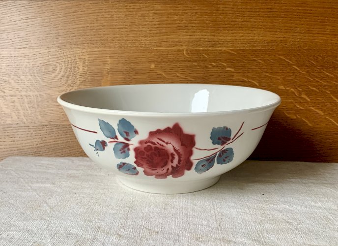 Saladier ancien Badonviller décor à la rose 