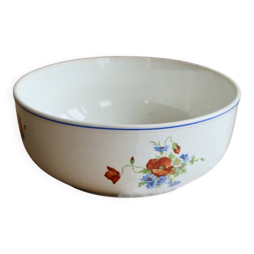 Saladier ancien faience Salins - Modèle coquelicot