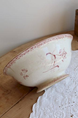 Saladier ancien terre de fer rose Sarreguemines -Modèle Fontanges