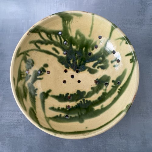 Saladier égouttoir / plat à fruit en terre cuite vernissée style provençal