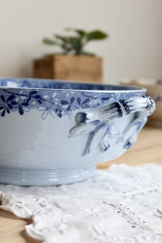 Saladier faïence ancien Sarreguemines U&C modèle Mimosa bleu