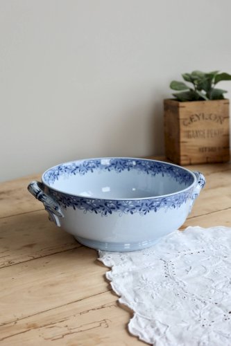 Saladier faïence ancien Sarreguemines U&C modèle Mimosa bleu