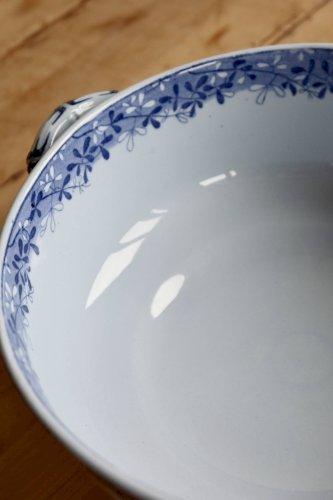 Saladier faïence ancien Sarreguemines U&C modèle Mimosa bleu