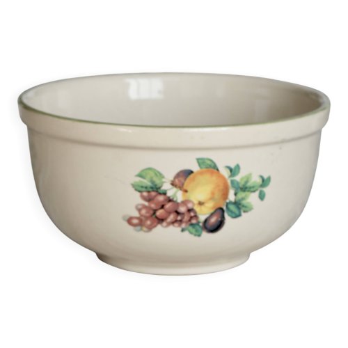 Saladier rond vintage en faïence décorée de fruits