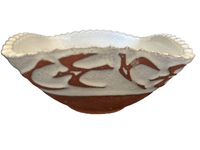 dish bowl design bird glazed terracotta Belgian bree Belgium pottery