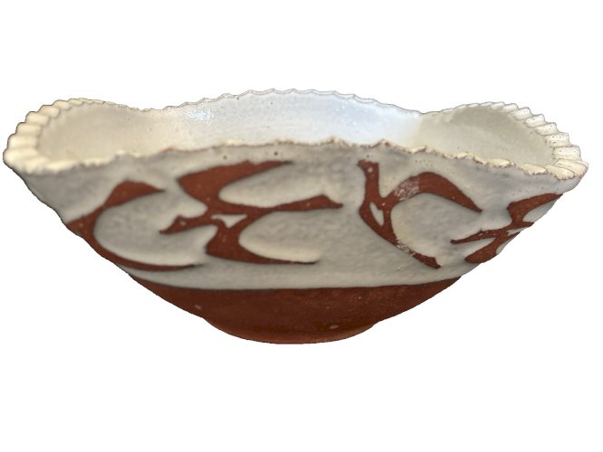 saladier vasque design oiseau  terre cuite émaillé Belge  bree Belgique poterie