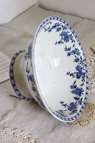 Saladier vintage porcelaine Dresden - Motif fleuri bleu et blanc