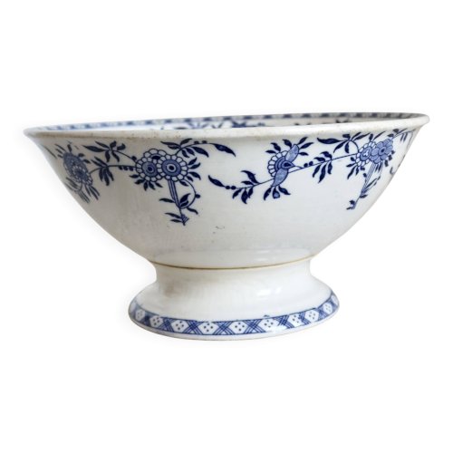 Saladier vintage porcelaine Dresden - Motif fleuri bleu et blanc
