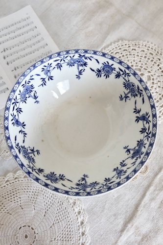Saladier vintage porcelaine Dresden - Motif fleuri bleu et blanc
