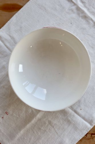 Saladier vintage Sarreguemines modèle Cibon faïence - Décor fleuri rouge