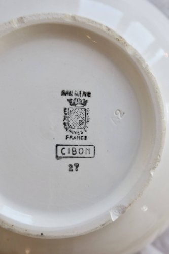 Saladier vintage Sarreguemines modèle Cibon faïence - Décor fleuri rouge