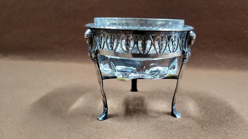 SALIERE EN ARGENT MASSIF STYLE EMPIRE CRISTAL DE SEVRES