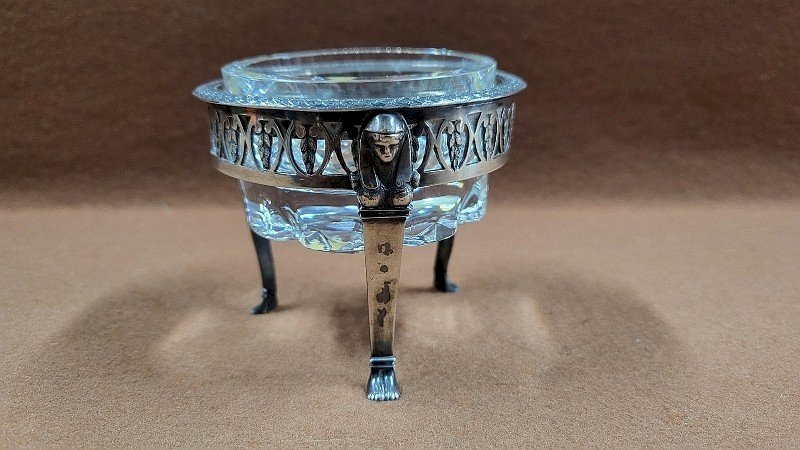 SALIERE EN ARGENT MASSIF STYLE EMPIRE CRISTAL DE SEVRES