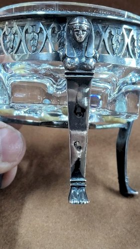 SALIERE EN ARGENT MASSIF STYLE EMPIRE CRISTAL DE SEVRES