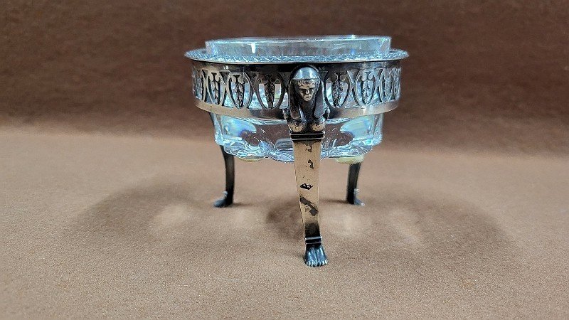 SALIERE EN ARGENT MASSIF STYLE EMPIRE CRISTAL DE SEVRES