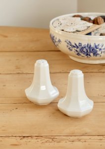 Vintage salt and pepper shaker set, English porcelain, Pearl pattern - Johnson Brothers