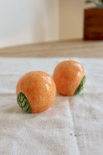 Salière poivrier vintage barbotine forme dorange