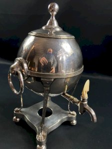 English silver-plated hot water fountain samovar from the late 19th century.