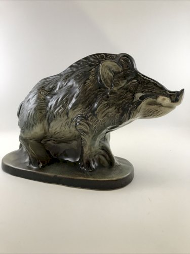 Sanglier Saint-Clément – Grande statue céramique vintage 30 cm – France