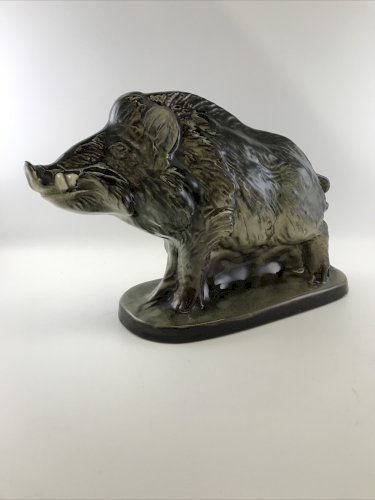 Sanglier Saint-Clément – Grande statue céramique vintage 30 cm – France