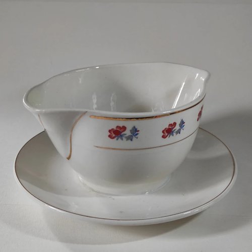 Saucière ancienne en porcelaine opaque, Saint-Amand Céranord, modèle Croydon