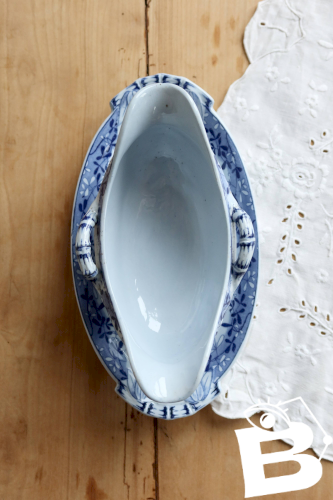 Saucière faïence anciennes Sarreguemines U&C modèle Mimosa bleu