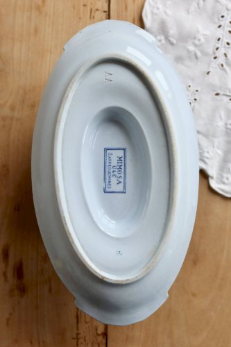 Saucière faïence anciennes Sarreguemines U&C modèle Mimosa bleu