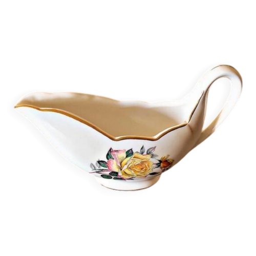 Saucière Gien Gardanne, roses couleur jaune, faïence vintage française