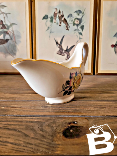 Saucière Gien Gardanne, roses couleur jaune, faïence vintage française