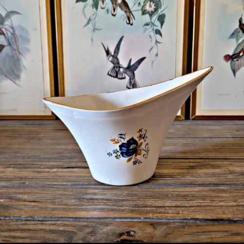 Saucière Moulin des Loups Volubilis, fleurs bleues et dorure