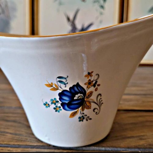 Saucière Moulin des Loups Volubilis, fleurs bleues et dorure