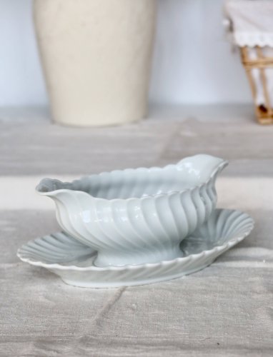Saucière ovale vintage porcelaine blanche torsadée Limoges Haviland
