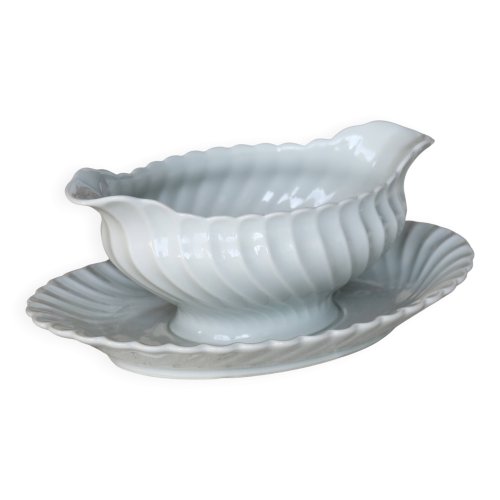Saucière ovale vintage porcelaine blanche torsadée Limoges Haviland