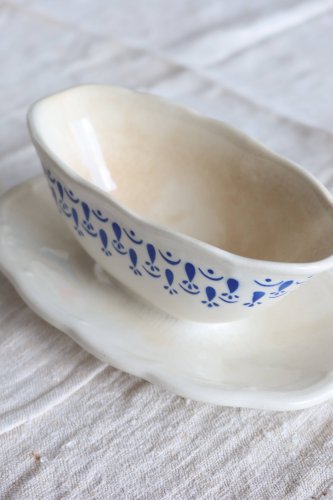 Saucière vintage faïence bleue & blanche – Boch La Louvière