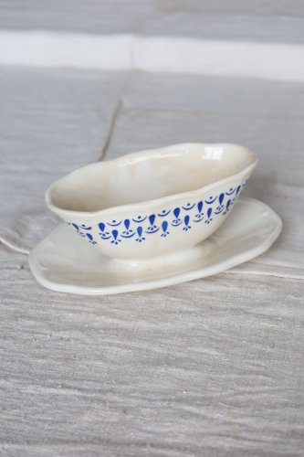 Saucière vintage faïence bleue & blanche – Boch La Louvière