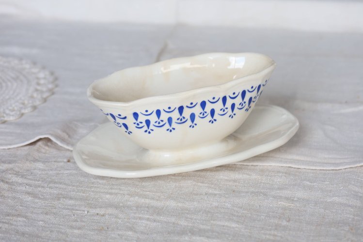Saucière vintage faïence bleue & blanche – Boch La Louvière