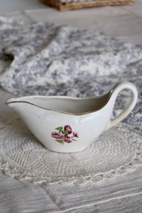 Saucière vintage faïence – Moulin des Loups - Motif fleuri