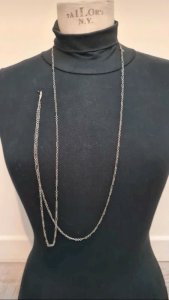 antique sautoir - necklace - very long silver pocket watch chain
