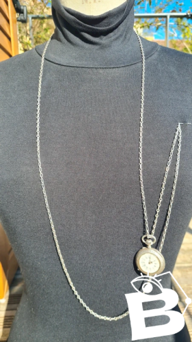 sautoir ancien -collier- chaine à gousset très longue en argent