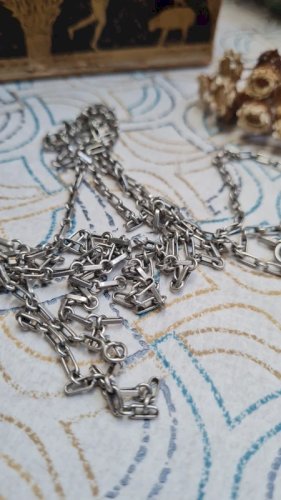 sautoir ancien -collier- chaine à gousset très longue en argent