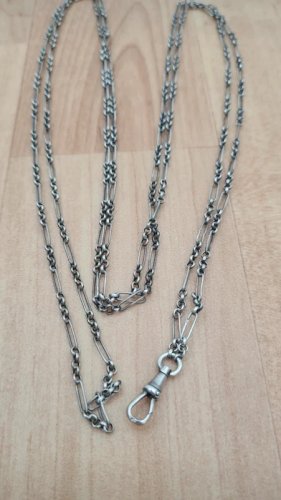 sautoir ancien -collier- chaine à gousset très longue en argent